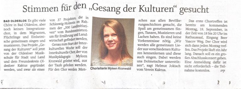 Myleen Kronwald, Chorleiterin des Integrationschors „Gesang der Kulturen" in Bad Oldesloe